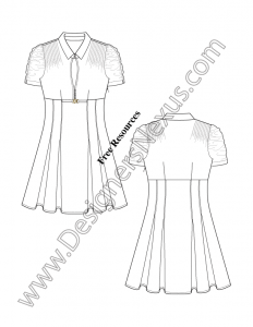 014- illustrator flat sketch empire dress rouched sleeves pintucks inverted pleats