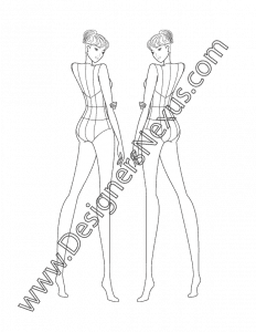 014- free female fashion croquis template back view figure