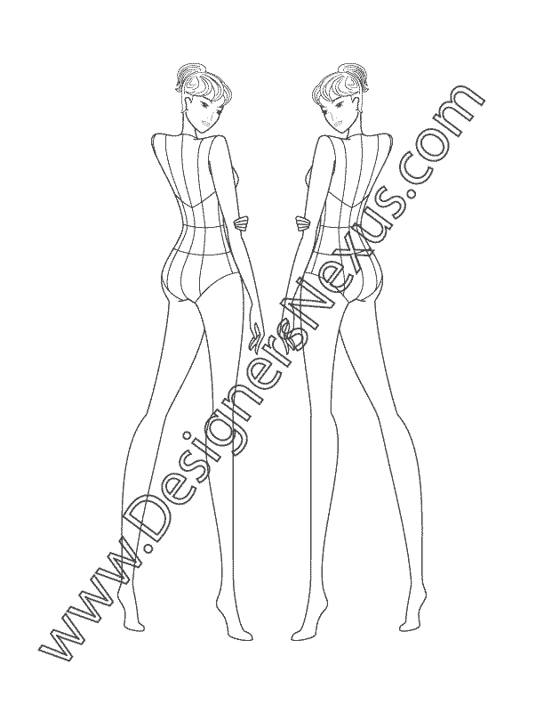 014- free female fashion croquis template back view figure