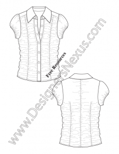 014- flat fashion sketch short sleeve ruched blouse