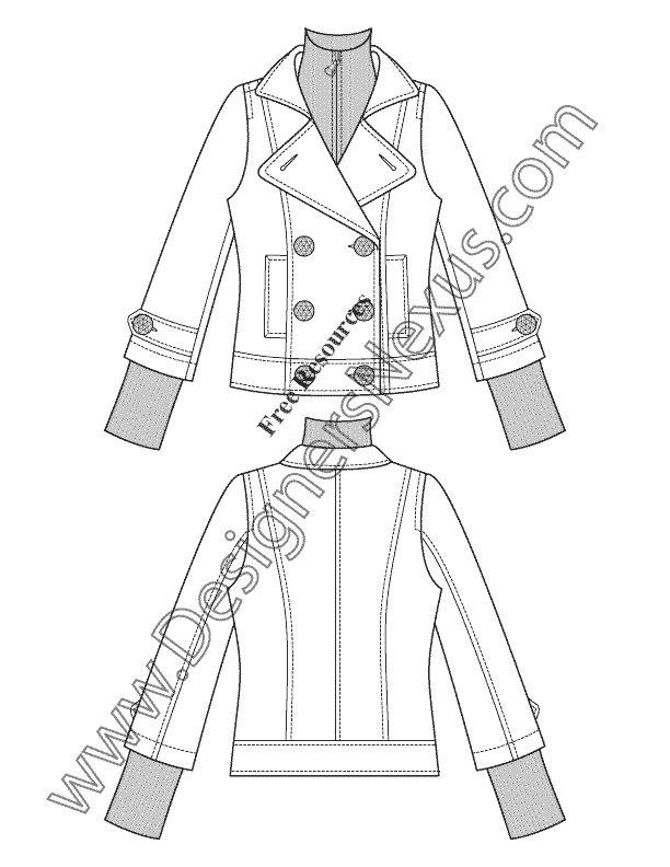lave et eksperiment Pointer Kenya V14 Short Layered Trench Coat Flat Fashion Sketch - Designers Nexus