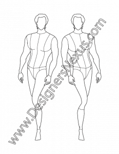 014- Male Fashion Croquis Template Front Walking Pose