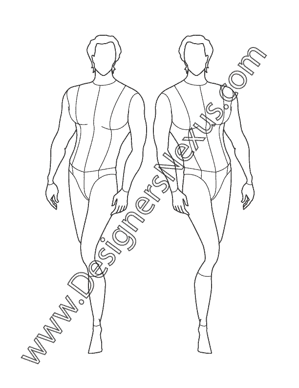 014- Male Fashion Croquis Template Front Walking Pose