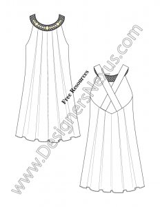 015- illustrator flat sketch inverted pleat tent dress beaded crochet neckline