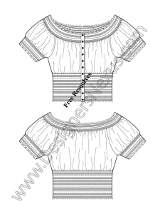 016- illustrator flat sketch cropped elastic ruffle trim peasant top