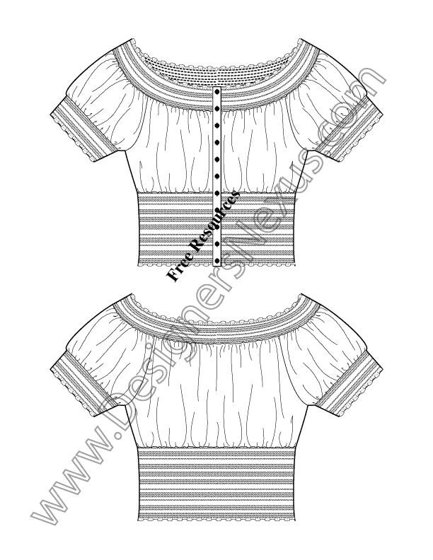 016- illustrator flat sketch cropped elastic ruffle trim peasant top