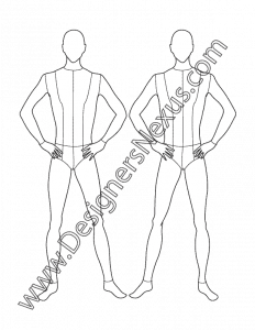 016- Male Fashion Croquis Template Front Standing Hands on Hips