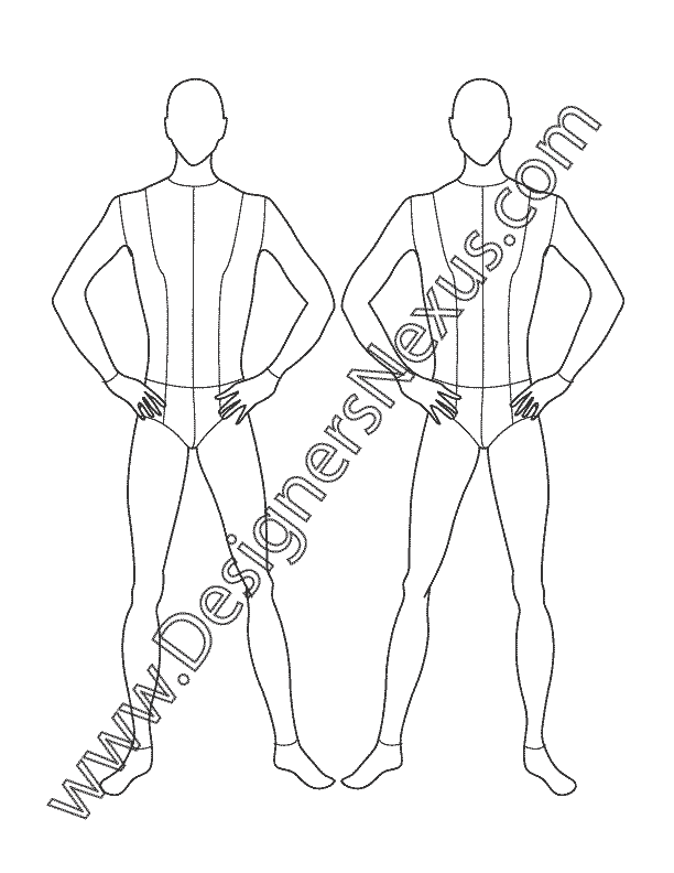 016- Male Fashion Croquis Template Front Standing Hands on Hips