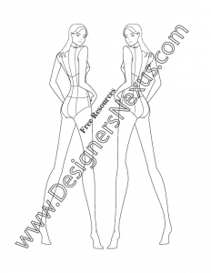 017- female fashion figure back view croqui template