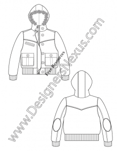 017- fur hooded bubble jacket free flat fashion sketch template