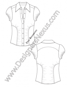 017- ruched seam blouse technical flat fashion drawing free template