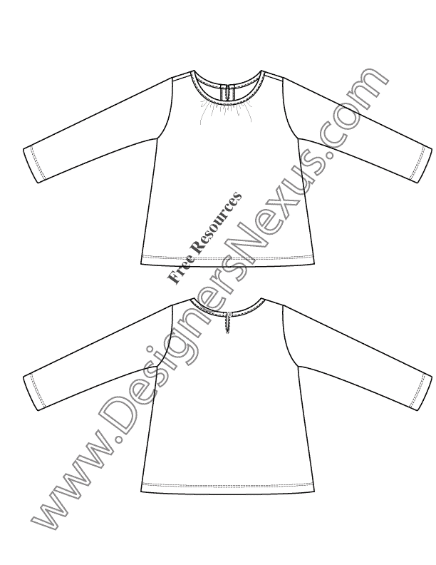 017- scoop neck long sleeve toddler kids top flat fashion sketch