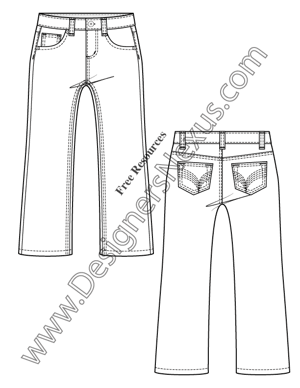 Kids / Toddler 5-Pocket Jeans Flat Fashion Sketch V18 - Designers Nexus