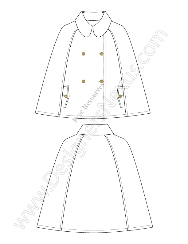 Cape / Poncho V19 Free Illustrator Technical Flat Drawing - Designers Nexus