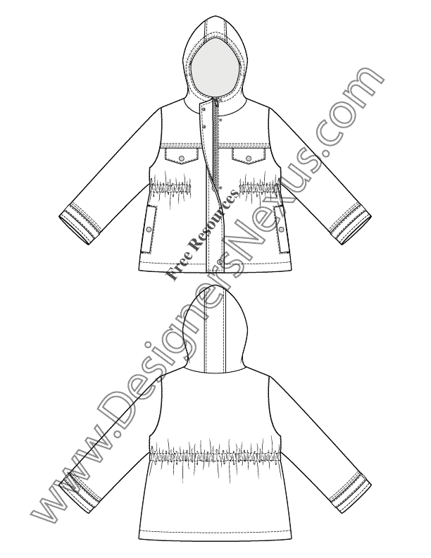 019- hooded rain coat kids toddler flat fashion sketch