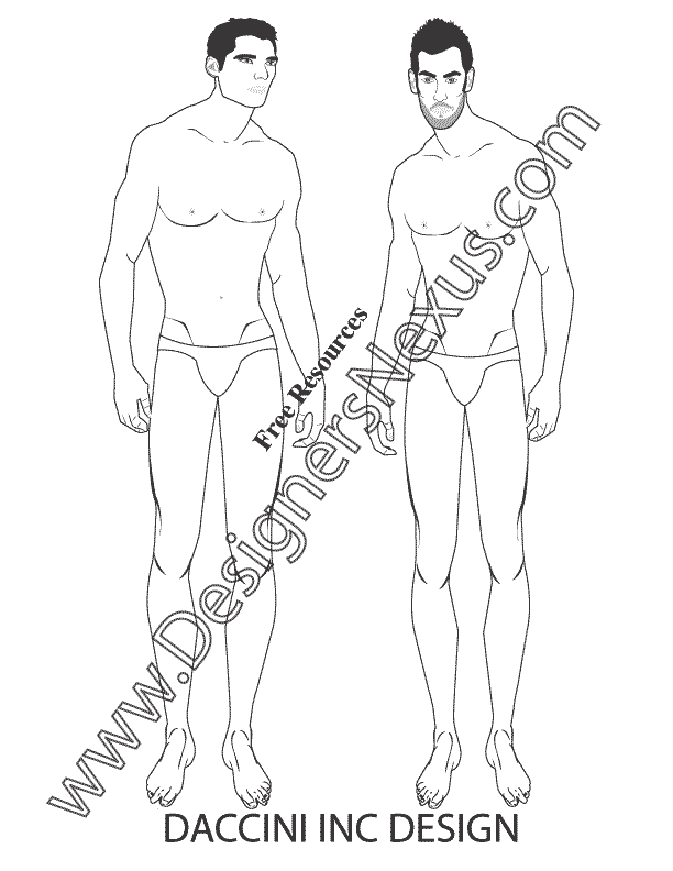019- male fashion pose figure front view croqui