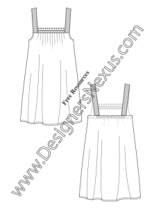 019- ribbon strap pleated neckline dress illustrator flat fashion sketch