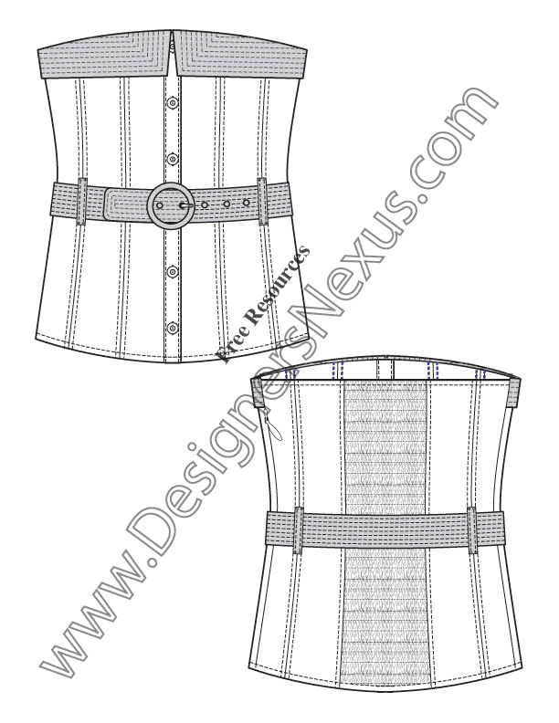 019- strapless belted blouse top illustrator flat fashion sketch