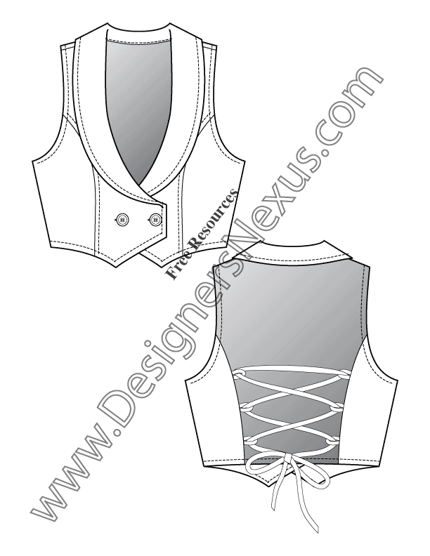 020- back lacing vest flat fashion sketch template