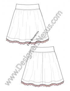 020- wide waistband gathered skirt flat fashion sketch template