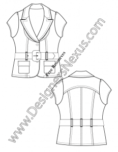 021- cap sleeve belted blazer illustrator flat fashion sketch