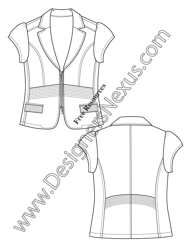 022- cap sleeve blazer fashion flat sketch template