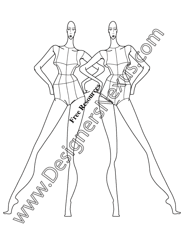 022- female fashion figure template full front pose