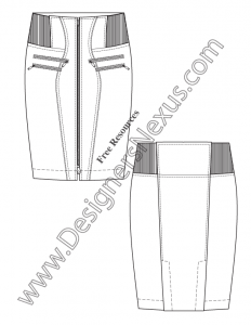 022- flat fashion sketch pencil skirt technical flats