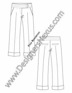 022- cuffed wide leg pants illustrator flat fashion sketch