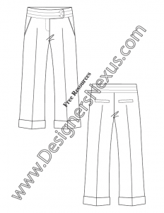 V22 Cuffed Wide-Leg Pants Illustrator Flat Fashion Sketch - Designers Nexus