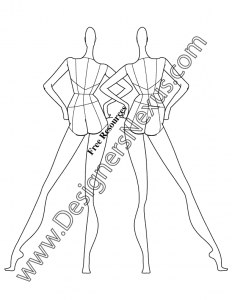 023- female fashion croqui back view pose