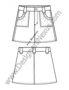 023- girls A-line skirt childrens flat fashion sketch template
