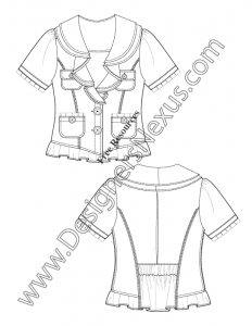 024 cascade collar ruffle hem blazer illustrator flat fashion sketch template