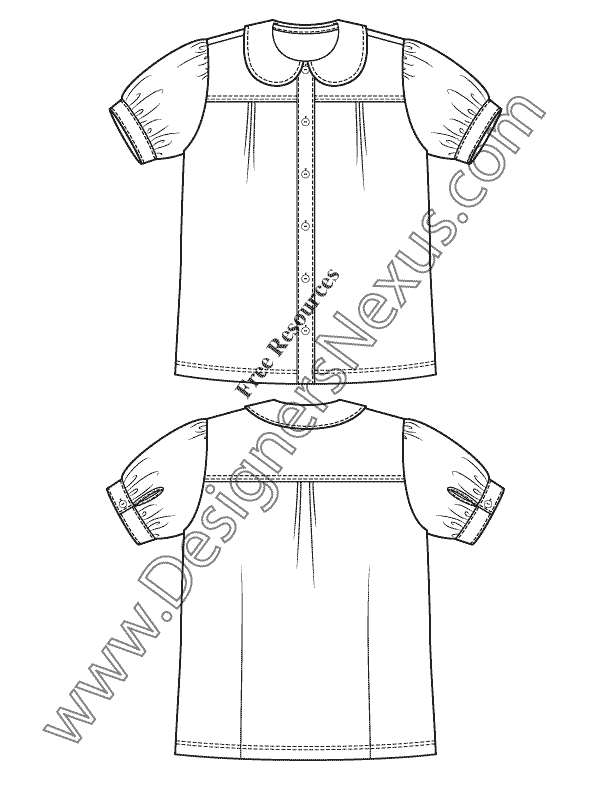 V24 Girls Blouse Childrens Flat Fashion Sketch Template