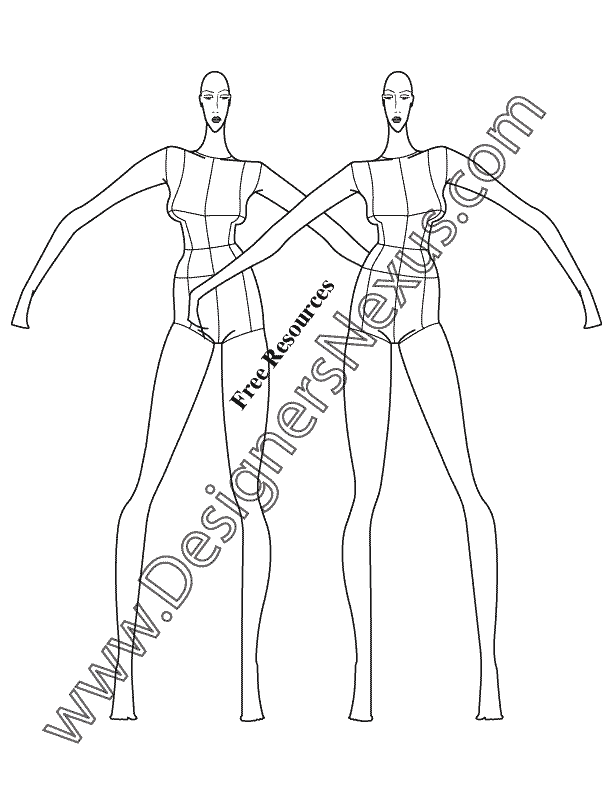 024- female fashion figure template front view