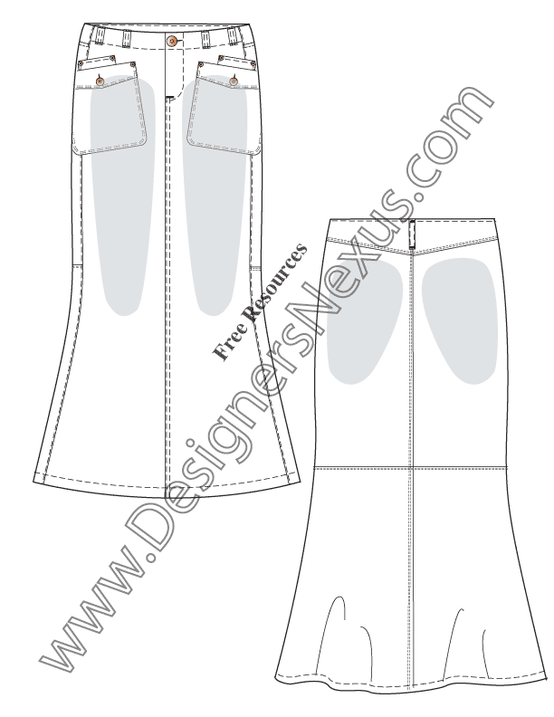 024- maxi skirt flat fashion sketch template free