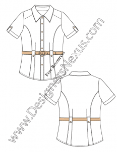 025 cuff sleeve belted blouse flat fashion sketch top