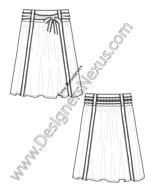 V25 Lace Trim Skirt Flat Fashion Sketch Template Free
