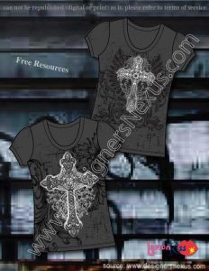 V25 Distressed Cross Graphic T-Shirt Fashion CAD Illustration