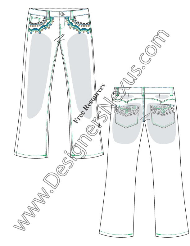 Illustrator Flat Fashion Sketch V11 Straight Leg Jeans with Front