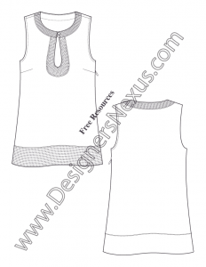027- bugle beaded scoop keyhole neckline top flat fashion sketch