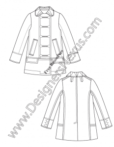 028- double-breasted military inspired coat flat fashion sketch