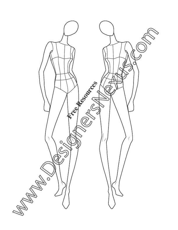 028- female fashion model figure template three-quarter front view