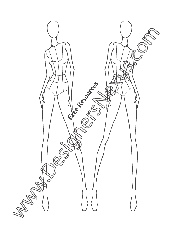 Female Fashion Figure Croquis Template V29 Front View - Designers Nexus