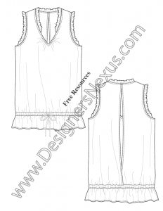 029- sleeveless v-neck ruffle trim top flat fashion sketch