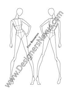 030- female fashion croquis template three quarter view