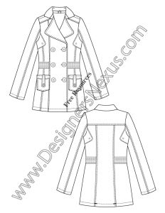 V31 Double-Breasted Notched Collar Trench Coat Flat Fashion Sketch ...