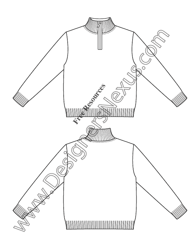 032- childrens mock neck sweater illustrator flat fashion sketch