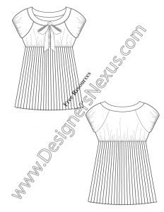 033- accordion pleated baby-doll top flat fashion sketch