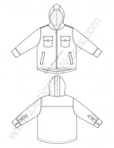 V33 Hooded Jacket Childrens Fashion Flat Sketch - Designers Nexus